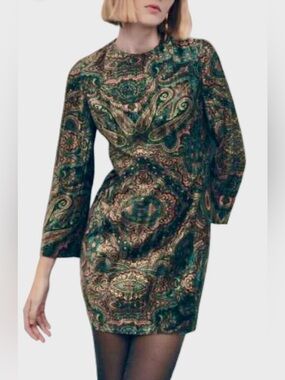 Zara Paisley Mini Dress in Green and Brown